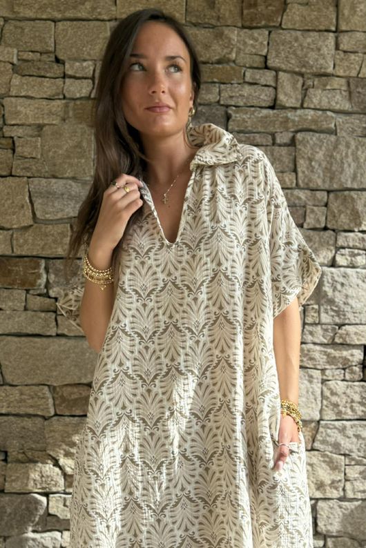 Royal Palm Pillow Cotton Dress Natural 